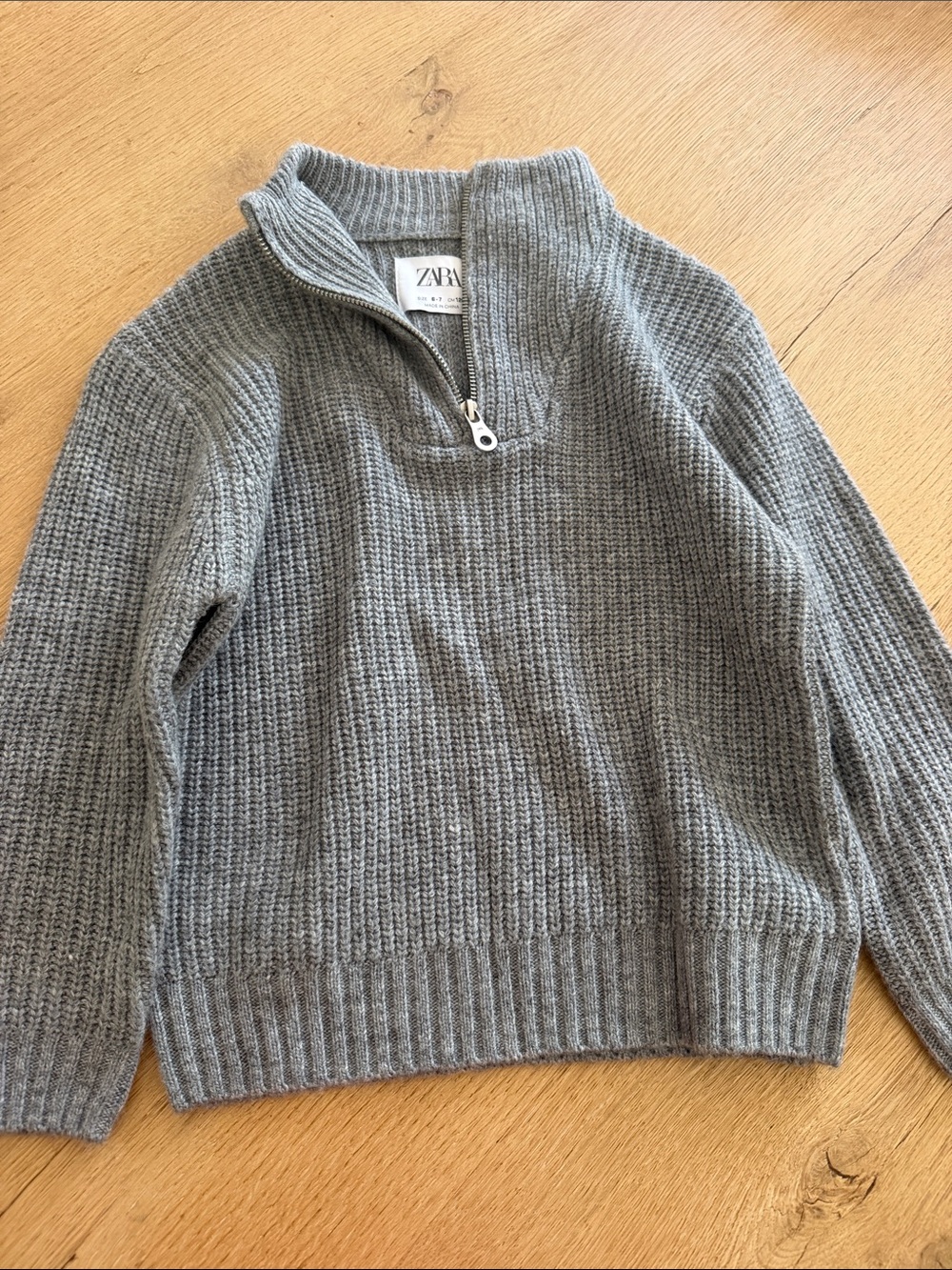 Zara Men’s Grey Half-Zip Ribbed Knit Pullover